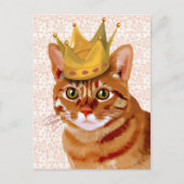 Ginger Cat mit Crown Portrait Postkarte (Vorderseite)