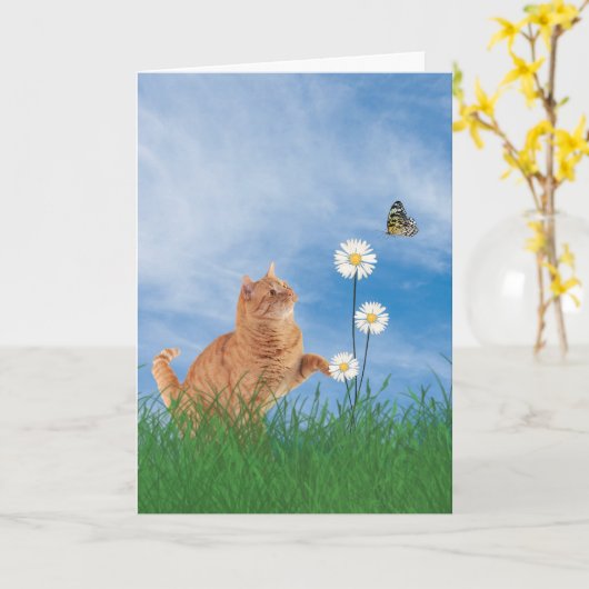 Ginger Cat mit Daisy Geburtstag Karte (Gelbe Blume)