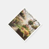 Ginger Cat Napping in Hanging Fern Basket Serviette (Ecke)