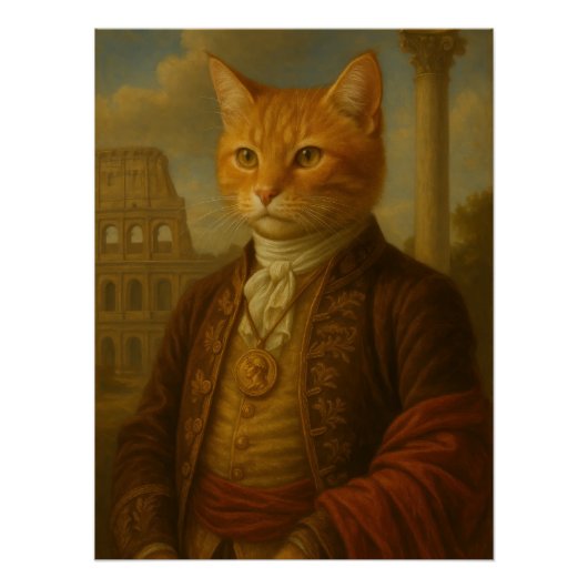 Ginger Cat Noble Portrait with Roman Ruins Poster (Vorderseite)