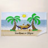 Ginger Cat on Hammock mit Palm Trees Sand & Ocean Strandtuch (Vorderseite)