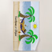 Ginger Cat on Hammock mit Palm Trees Sand & Ocean Strandtuch (Vorderseite)
