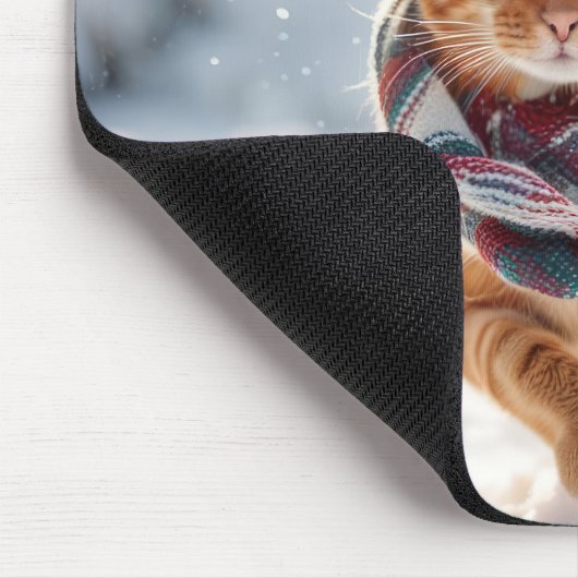 Ginger Cat On Snow Mousepad (Ecke)