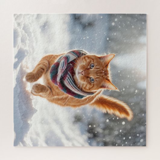 Ginger Cat On Snow Puzzle (Horizontal)