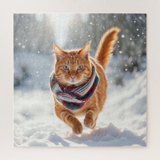 Ginger Cat On Snow Puzzle (Vertikal)