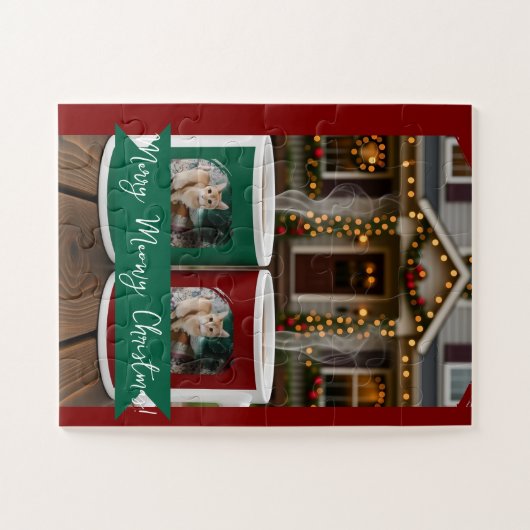 Ginger cat, Photo Text Customize ,Meowy Christmas, Puzzle (Horizontal)