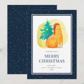 Ginger Cat Tree Snow Blue Frohe Weihnachtskarte Feiertagskarte (Vorne/Hinten)