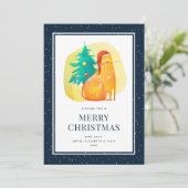 Ginger Cat Tree Snow Blue Frohe Weihnachtskarte Feiertagskarte (Stehend Vorderseite)