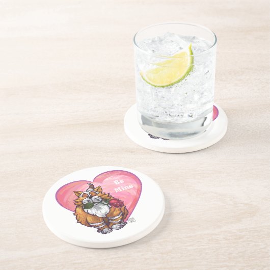 Ginger Cat Valentine's Day Getränkeuntersetzer (Seite)