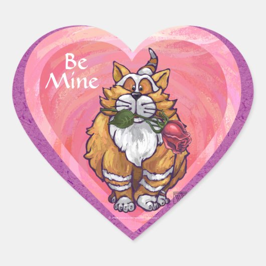 Ginger Cat Valentine's Day Herz-Aufkleber (Vorderseite)