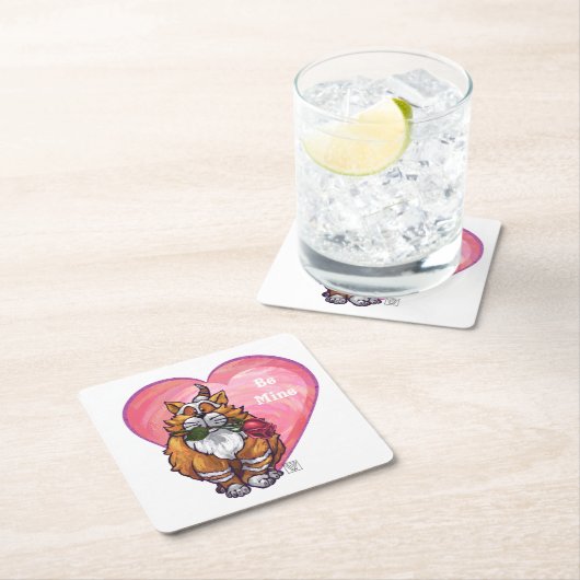 Ginger Cat Valentine's Day Rechteckiger Pappuntersetzer (Vor Ort)