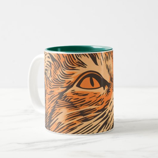 Ginger Cat Vintag Lino Print Zweifarbige Tasse (Vorderseite Links)