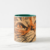 Ginger Cat Vintag Lino Print Zweifarbige Tasse (Mittel)