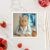 Ginger Cat Wearing a Doctor Lab Coat Serviette (Beispiel)