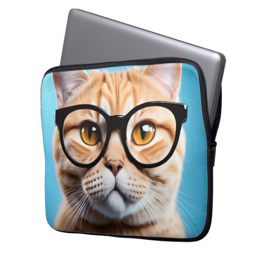 Ginger Cat Wearing Glasses Laptopschutzhülle (Vorderseite Links)