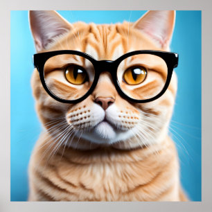 Ginger Cat Wearing Glasses Poster
