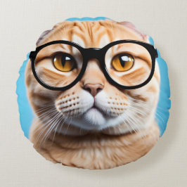 Ginger Cat Wearing Glasses Rundes Kissen