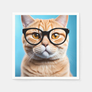 Ginger Cat Wearing Glasses Serviette
