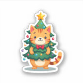 Ginger Cat Weihnachtsbaum Niedlich Xmas 2 Aufkleber (Vorderseite)