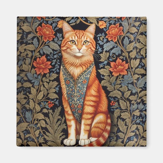 Ginger Cat William Morris Inspirierte floral Magnet (Vorne)