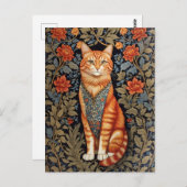Ginger Cat William Morris Inspirierte floral Postkarte (Vorne/Hinten)