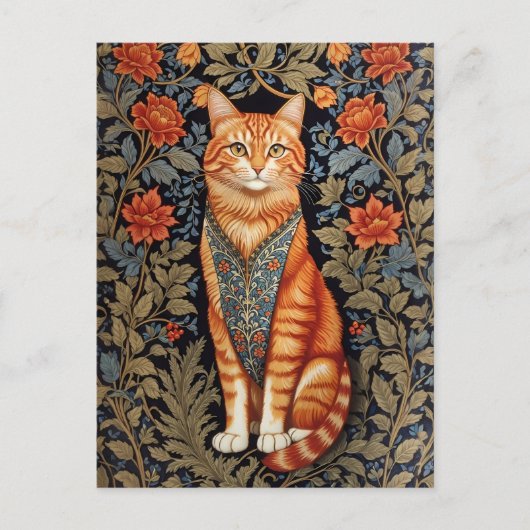 Ginger Cat William Morris Inspirierte floral Postkarte (Vorderseite)
