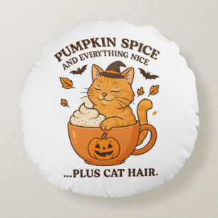 Ginger Cat Witch - Niedliches Halloween-Design mit Rundes Kissen