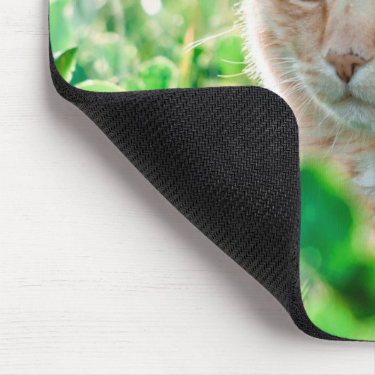 Ginger Cat with Green Eyes in Grass Mousepad (Ecke)