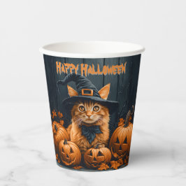 Ginger Cat with Pumpkins Halloween Pappbecher