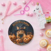 Ginger Cat with Pumpkins Halloween Pappteller (Party)