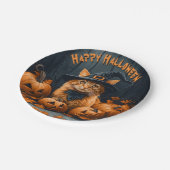 Ginger Cat with Pumpkins Halloween Pappteller (Schrägansicht)