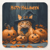 Ginger Cat with Pumpkins Halloween Rechteckiger Pappuntersetzer (Vorderseite)