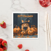 Ginger Cat with Pumpkins Halloween Serviette (Beispiel)