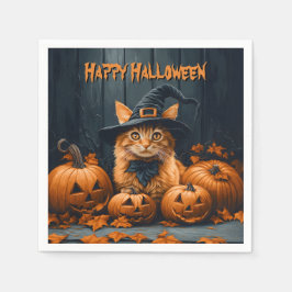 Ginger Cat with Pumpkins Halloween Serviette