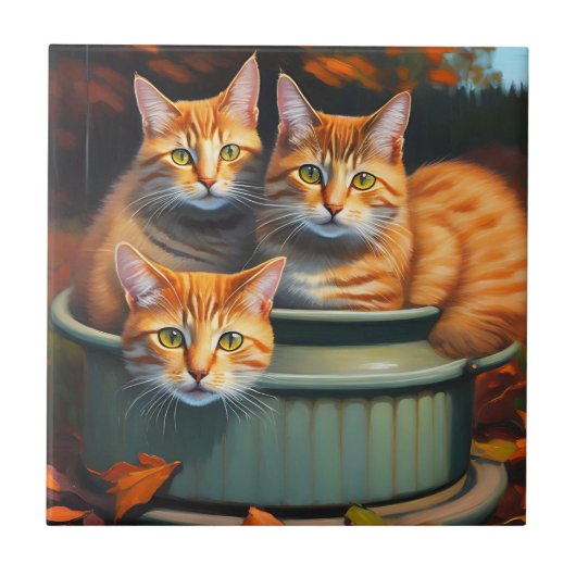 Ginger Cats Pot Pflanze, Keramik Tile Fliese (Vorderseite)