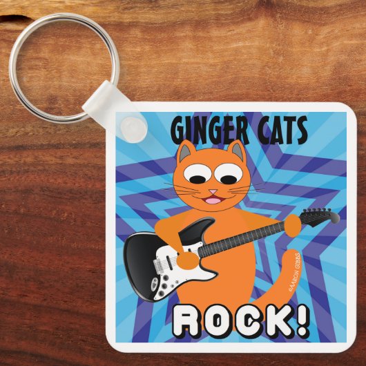 Ginger Cats Rock! Gitarrenkatze Schlüsselanhänger (Vorderseite)