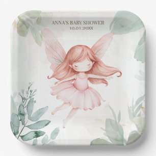 Ginger Fairy Girl Baby Shower Pappteller