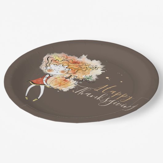 Ginger Girl mit Pumpkin-Erntedank Pappteller (Schrägansicht)