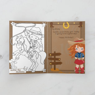 Ginger Girls Cowgirl Coloring Page Happy Birthday Karte
