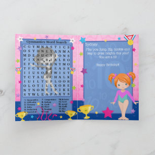 Ginger Girls Gymnastics Word Search Happy Birthday Karte