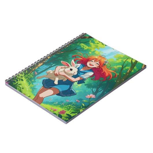 Ginger-haarige Anime Girl mit ihrem Bunny Notizblock (Linke Seite)