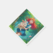 Ginger-haarige Anime Girl mit ihrem Bunny Serviette (Ecke)