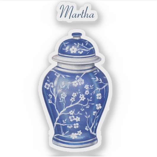 Ginger Jar Blue mit Name Vinyl Sticker (Vorderseite)