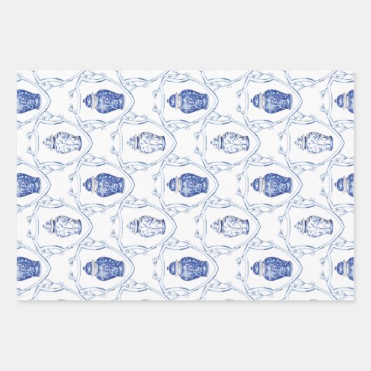 Ginger Jar Blue und White Chinoiserie Geschenkpapier Set (Vorderseite)