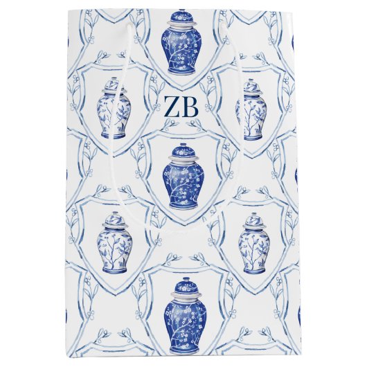 Ginger Jar Blue und White Chinoiserie Mittlere Geschenktüte (Vorderseite)