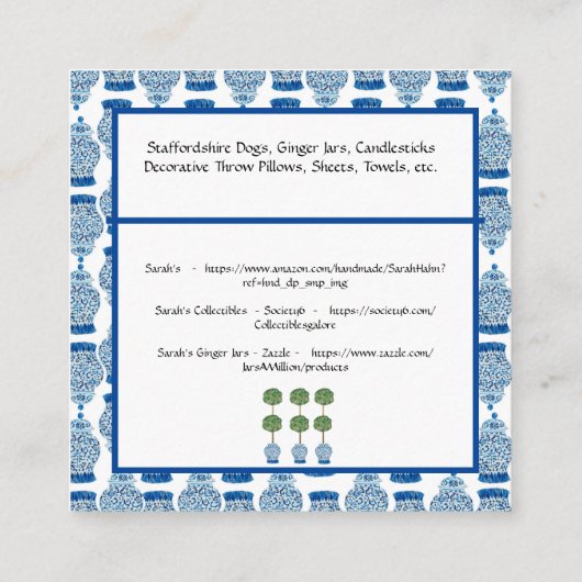 Ginger Jar Business Card 3,5" x 2,0" Personalisier Quadratische Visitenkarte (Rückseite)