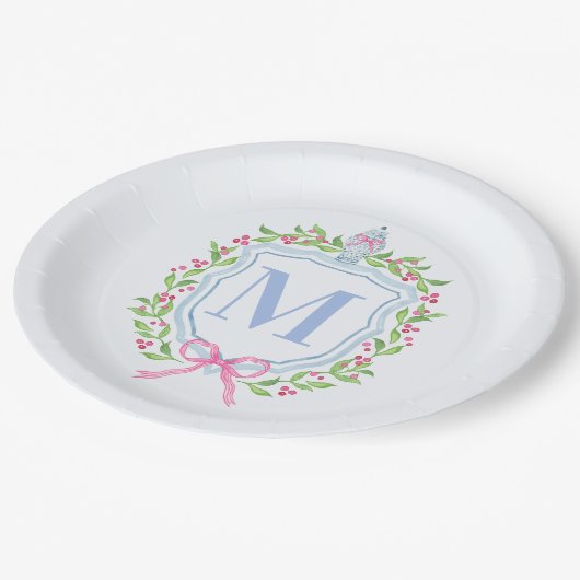 Ginger Jar & Christmas Berries Monogram Pappteller (Schrägansicht)