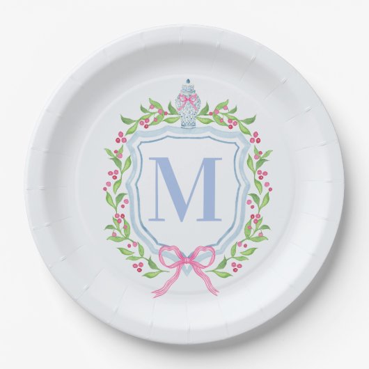 Ginger Jar & Christmas Berries Monogram Pappteller (Vorderseite)