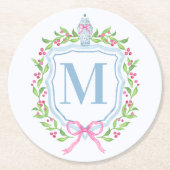 Ginger Jar & Christmas Berries Monogram Runder Pappuntersetzer (Vorderseite)