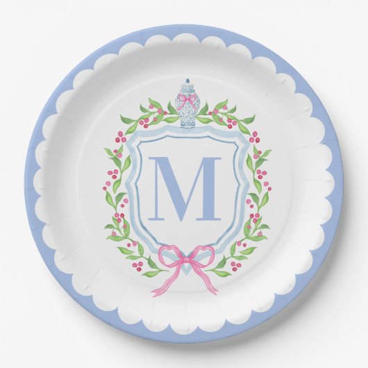 Ginger Jar & Christmas Berries Monogram Scalloped Pappteller (Vorderseite)